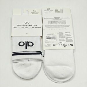 LG White Half-Crew Socks with Black Stripes and Logo - Pair